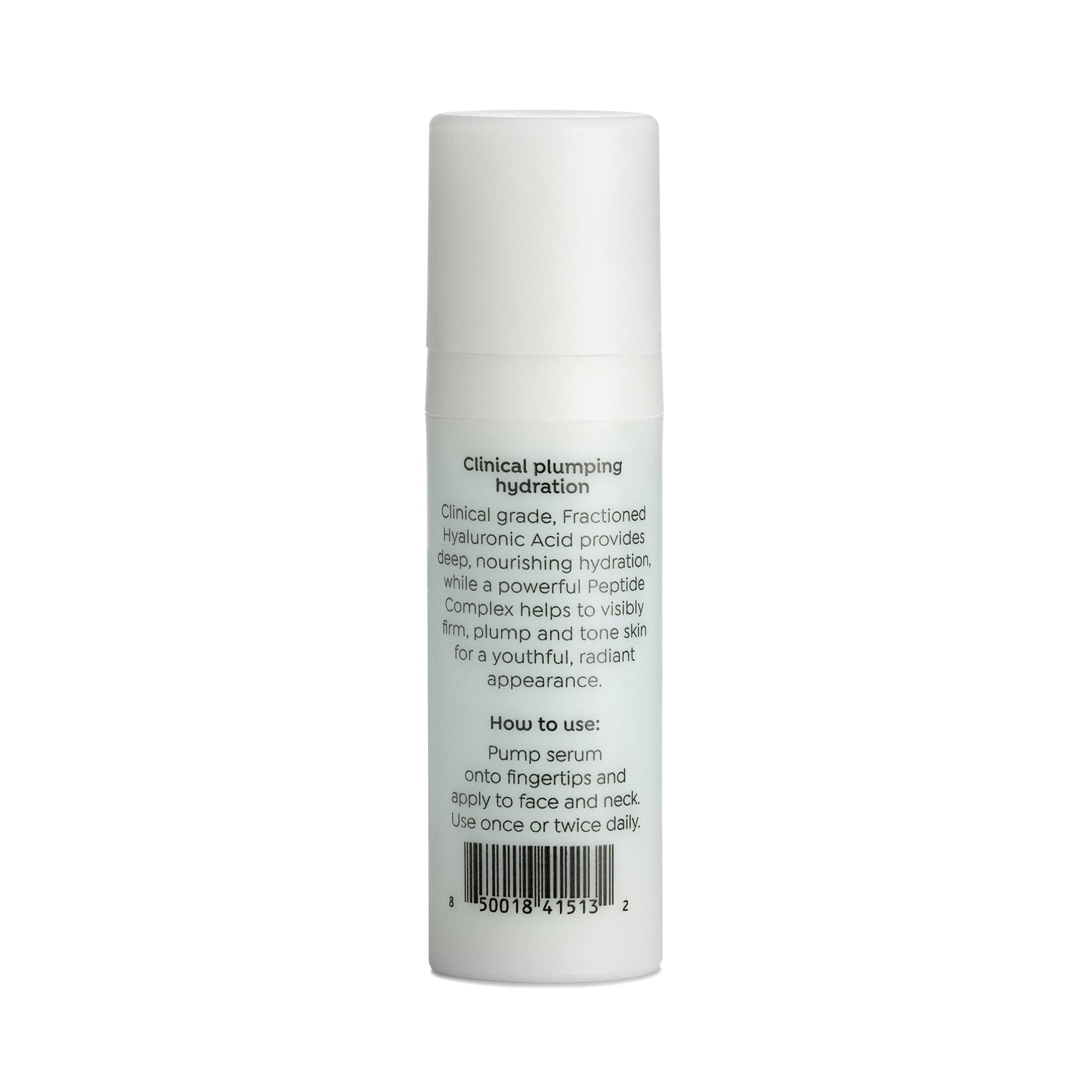 Back label of Mini Dr. Zenovia Hyaluronic Acid + Peptide Serum showing product benefits and directions for use