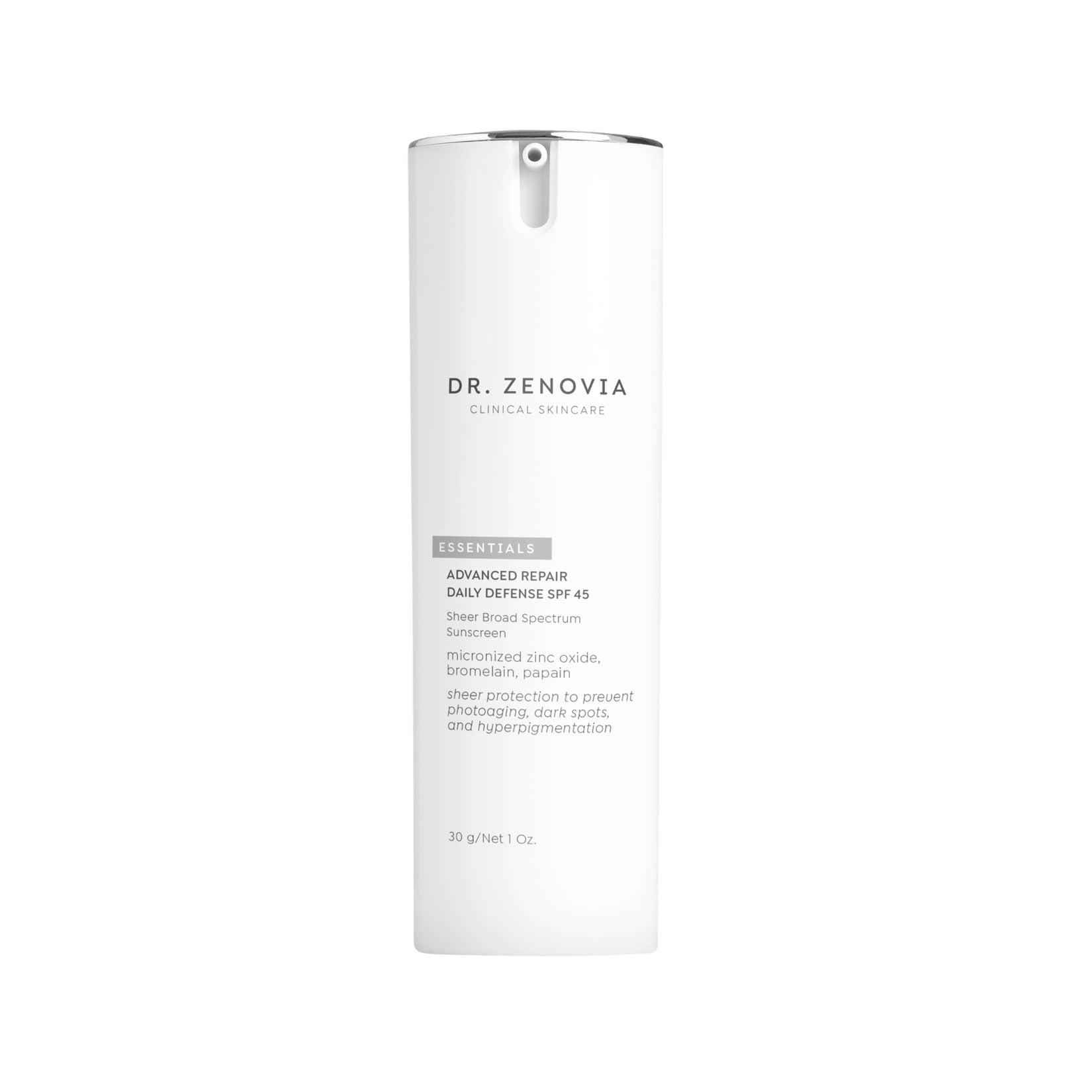 Dr. Zenovia Advanced Repair Daily Defense SPF 45 mineral sunscreen on a white background