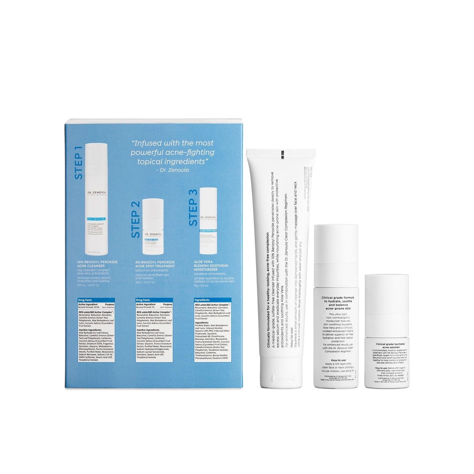 Morning and night usage steps for the Dr. Zenovia Acne Solutions System