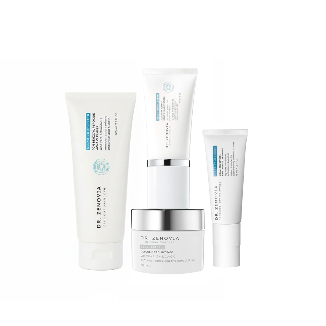 Dr. Zenovia Bye Bye Breakout Acne Treatment System products on a white background