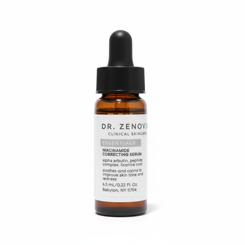 Mini Dr. Zenovia Niacinamide serum bottle with dropper on a white background