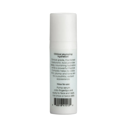 Back label of Mini Dr. Zenovia Hyaluronic Acid + Peptide Serum showing product benefits and directions for use