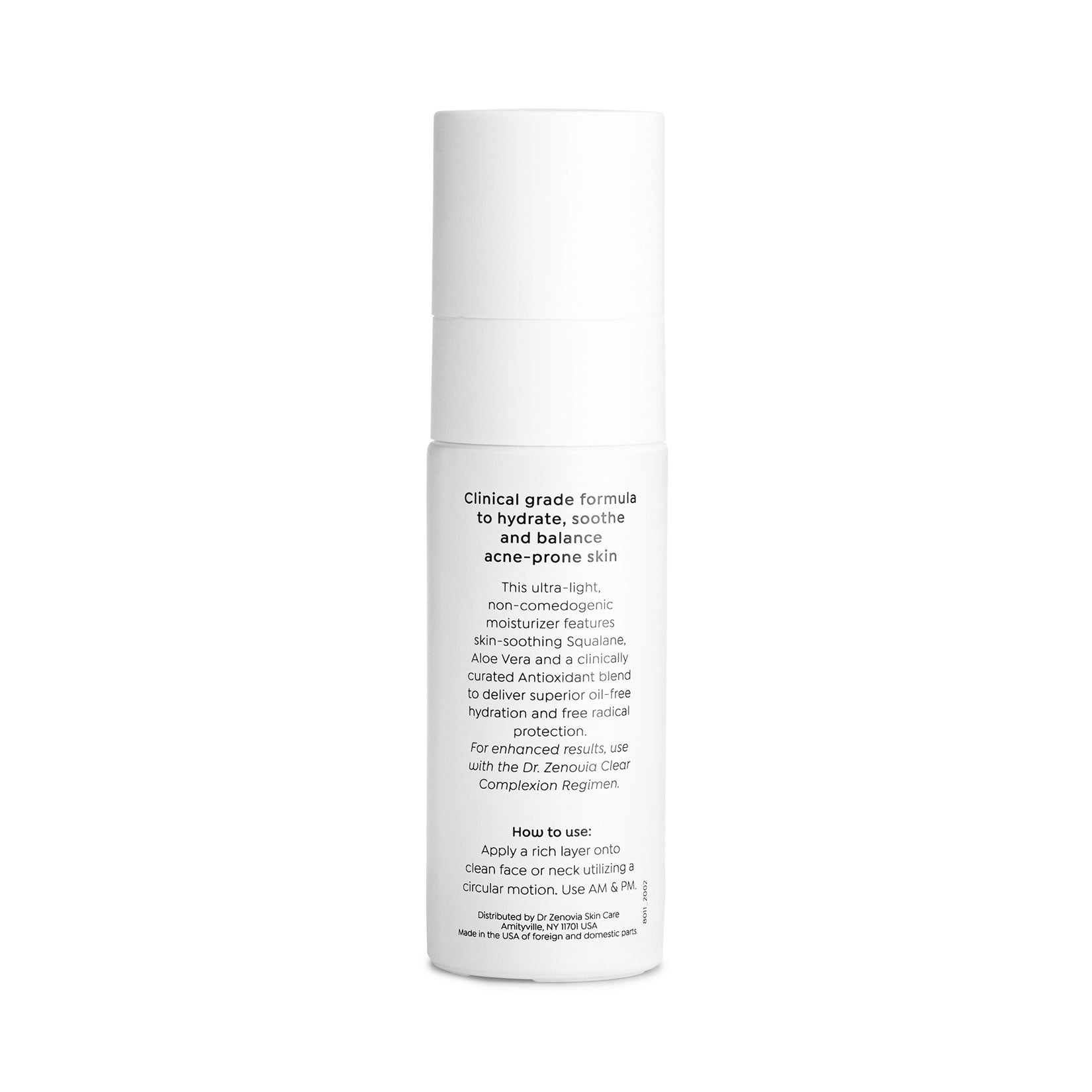 Dr. Zenovia Clear Complexion Aloe Vera Blemish Soothing Moisturizer bottle, back view