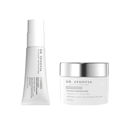 Dr. Zenovia Pore &amp; Texture Duo pore and texture bundle - Inflam-aging Night Repair Treatment and Glycolic Radiant Pads on a white background