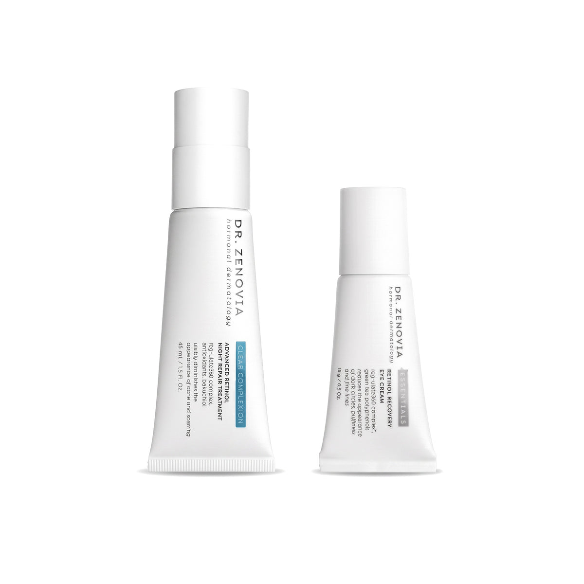 Dr. Zenovia Retinol Face + Eye Duo anti-aging retinol bundle - Advanced Retinol Night Repair Treatment and Retinol Recovery Eye Cream on a white background
