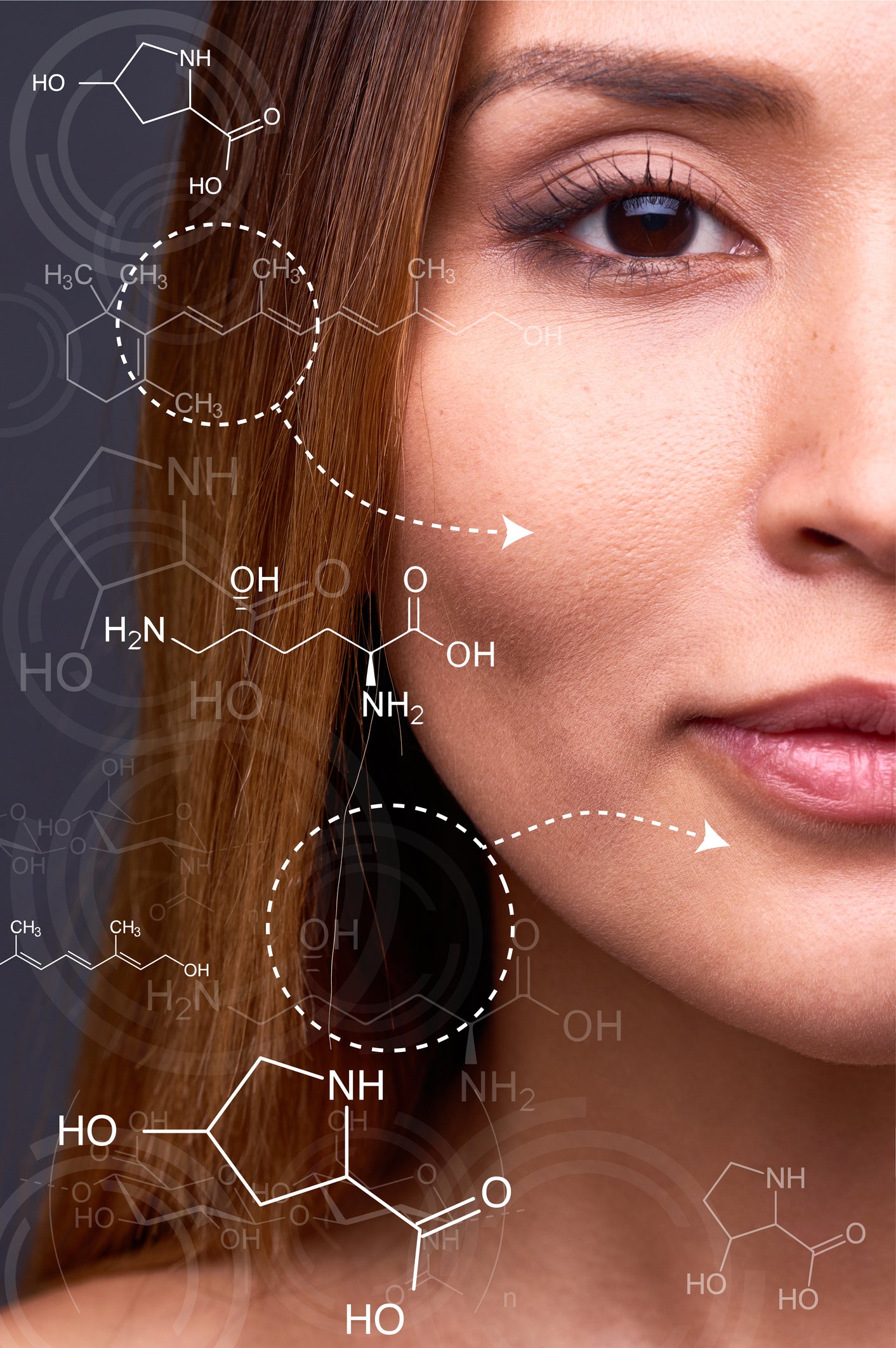 Side profile of a woman with scientific numbers next to her